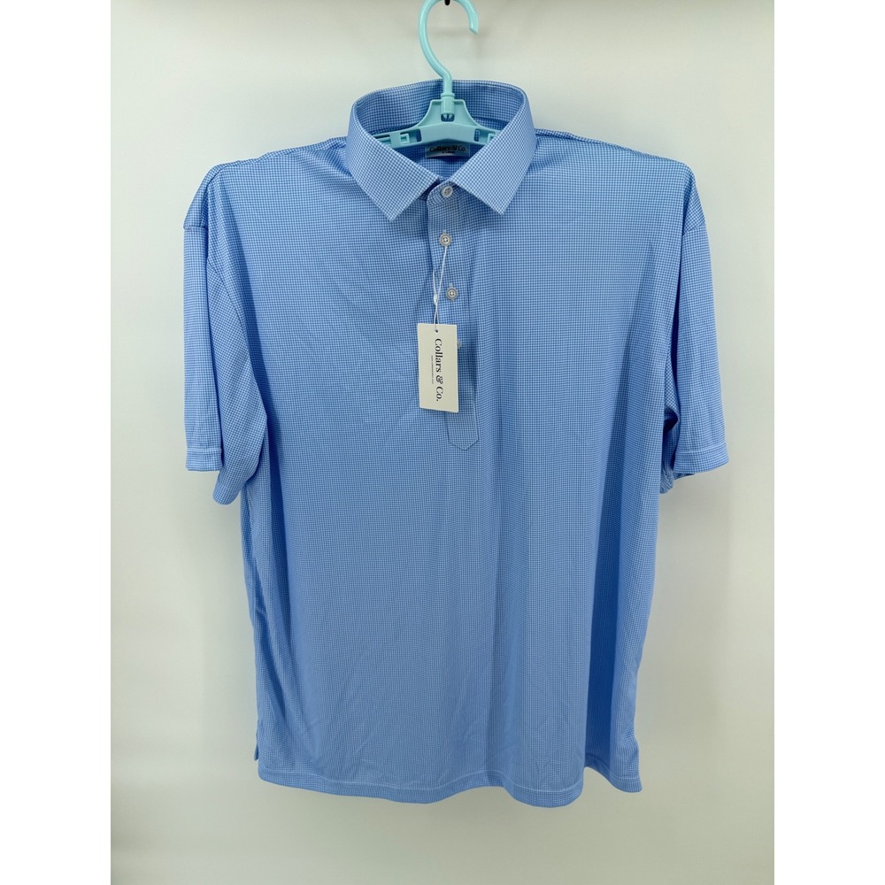 Collars & Co Men Blue White Houndstooth Dress Collar Polo Shirt XL NWT